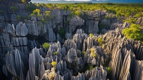 Paysage du Tsingy de Bemaraha, vue de haut comme capturé avec un drone, 